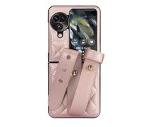 for Oppo Find N3 Flip Wrist Case,PU Leather Fold Protective Cover with Adjustable Wrist Strap Phone Case Woman Ladies(Rose Gold)