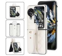 for Oppo Find N3 Flip Wrist Case,PU Leather Fold Protective Cover with Adjustable Wrist Strap Phone Case Woman Ladies(White)