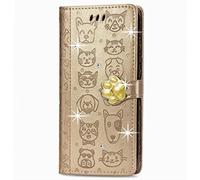 for OPPO Find X7 Ultra Case, Flip Bling Glitter Embossed Cat Dog Shockproof Wallet Phone Cases Folio PU Leather Magnetic Protective Cover with Stand Card Holder Slots for OPPO Find X7 Ultra Golden