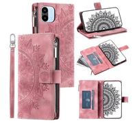 for OPPO Realme C65 4G Mandala Zipper Case 8 Card Slots with Strap Shockproof Leather Flip Wallet Handbag Phone Cover Magnetic Closure Stand Folio Shell for OPPO Realme C65 4G Pink