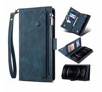 for OPPO Realme C65 4G Wallet Case, for OPPO Realme C65 4G Crossbody Case, Flip Folio Leather Cover Zipper Purse with Card Holder Kickstand Money Pocket & Wrist Strap Book Fold Case blue