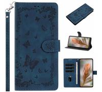 for OPPO Reno 14 5G Flip Case, Embossed Butterfly Premium Leather Shockproof Wallet Phone Cases Magnetic Protective Cover with Stand Function Card Slots for OPPO Reno 14 5G blue