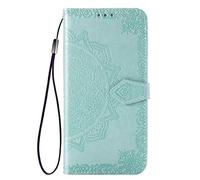 for Oppo Reno12 Case, Shockproof PU Leather Flip Cover Mandala Notebook Wallet Case With Magnetic Closure Stand Card Holder ID Slot Folio Soft TPU Bumper Protective for Oppo Reno12 Mint Green