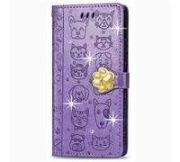 for Oppo Reno12 Pro Case, Flip Bling Glitter Embossed Cat Dog Shockproof Wallet Phone Cases Folio PU Leather Magnetic Protective Cover with Stand Card Holder Slots for Oppo Reno12 Pro purple