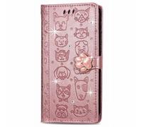 for Oppo Reno12 Pro Case, Flip Bling Glitter Embossed Cat Dog Shockproof Wallet Phone Cases Folio PU Leather Magnetic Protective Cover with Stand Card Holder Slots for Oppo Reno12 Pro Rose gold