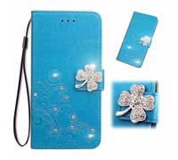 for Oppo Reno12 Pro Case, Flip Bling Glitter Embossed Lucky Leaf Shockproof Wallet Phone Cases Folio PU Leather Magnetic Protective Cover with Stand Card Holder Slots for Oppo Reno12 Pro blue