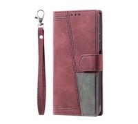 for OPPO Reno13 5G Case Wallet Business Splicing Flip Leather Phone Case, Magnetic Kickstand Protective Cover for OPPO Reno13 5G Women Men with Card Card Slots, Hand Strap Red