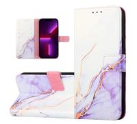 for OPPO Reno13 5G Case Wallet Marble Flip Leather Phone Case, Magnetic Kickstand Protective Cover for OPPO Reno13 5G Women Girls with Card Card Slots, Hand Strap white purple