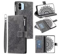 For OPPO Reno13 Pro 5G Mandala Zipper Case 8 Card Slots with Strap Shockproof Leather Flip Wallet Handbag Phone Cover Magnetic Closure Stand Folio Shell for OPPO Reno13 Pro 5G grey