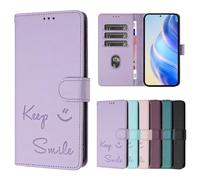 for Oukitel C50 Case, Shockproof PU Leather Flip Wallet Phone Cases Embossed Smile Protective Cover with Card Holders Magnetic Closure Kickstand for Oukitel C50 Lavender