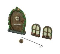 for Outdoor Decoration Wall Hanging Tree 4-Piece Set Pendant Set Glow-in-The-Dark Elf Yard Décor - Resin Luminous Garden Fairy Door Plus