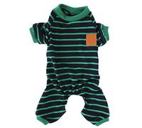 for Pet Pajamas, for Dogs Puppy Cats, Soft Knitting, Cozy 4 Feet Jumpsuit Stripe (Green Stripe)