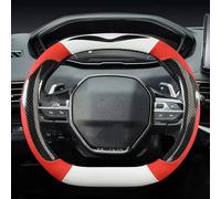 For Peugeot 2008 E2008 19~22 Car Steering Wheel Cover Carbon Fiber PU Leather Non-slip Cute Auto Accessories Interior wheel hubs(Red2)