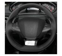 For Peugeot 308 2014-2017 Microfiber Wrap Steering Wheel Protection Cover DIY Black Leather Steering Wheel Cover(Gray thread)