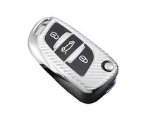 For Peugeot C1 C2 C3 C4 C5 DS3 DS4 DS5 DS6 Bag Holder Keychain Auto TPU Carbon Car Flip Key Cover Case(Silver)