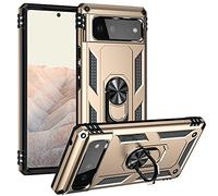 For Pixel 6 Phone Case,Pixel 6 Cover 360 Degree Rotating Metal Ring Shock Absorption Reinforced Corner TPU for Google Pixel 6 (Gold)
