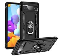 For Pixel 6a Phone Case, Pixel 6A Cover 360 Degree Rotating Metal Ring Shock Absorption Reinforced Corner TPU for Google Pixel 6A (Black)