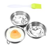 For Poached Eggs - 3 Heart Shaped Round Moulds, Non-Stick Egg Steamer with Rack, Frying Pan Cake Cooker | Egg Maker Cup Set, Kitchen Tool for Microwave and Cooker