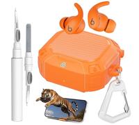 for Powerbeats Fit Case with Secure Safety Lock,Heavy Duty Shockproof Scratch-Resistant TPU Soft Shell Protective Cover Accessories for Beats Powerbeats Fit 2025 with Cleaner Kit & Carabiner(Orange)