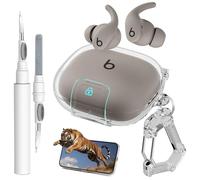 for Powerbeats Fit Case with Secure Safety Lock,Shockproof Scratch-Resistant TPU Transparent Protective Cover Accessories for Beats Powerbeats Fit 2025 with Cleaner Kit & Carabiner (Clear White)