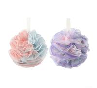 for Premium Exfoliating Shower Loofah Sponges - Dense Mesh Body Scrubber for Deep Cleaning - Soft Bath Puffs with Ribbon Handle - 18cm Diameter 2 Pack