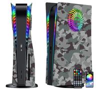 for PS5 Faceplates with Cooling Vents & LED Lights, Cooling Cover Replacement Plates Shell Accessories Anti-Scratch Dustproof with RGB Lights Package for Playstation 5 Disc Edition (Camouflage)