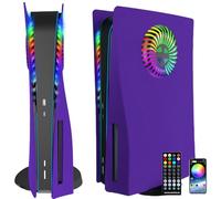 For PS5 Faceplates with Cooling Vents LED Lights, Megadream Cooling Cover Replacement Plates Shell Accessories Anti-Scratch Dustproof with RGB Lights Package for Playstation 5 Disc (Purple)