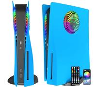 For PS5 Faceplates with Cooling Vents LED Lights, Megadream Cooling Cover Replacement Plates Shell Accessories Anti-Scratch Dustproof with RGB Lights Package for Playstation 5 Disc (Blue)