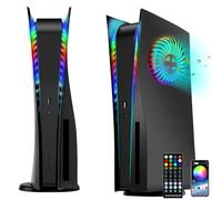 For PS5 Faceplates with Cooling Vents LED Lights, Megadream Cooling Cover Replacement Plates Shell Accessories Anti-Scratch Dustproof with RGB Lights Package for Playstation 5 Disc (Black)