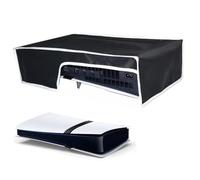 for PS5 Pro Dust Cover, Horizontal Mode Dustproof Shell Protective Sleeve for PS5 Pro Disc & Digital Console, Oxford Cloth Anti-Scratch Waterproof Easy Access Cable Port (Black with White Trim)