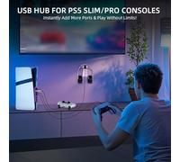 For PS5 USB Hub, 6 Ports with RGB Light, Quick Charging and Data Extension for Gaming Accessories