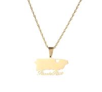For Puerto Rico Stainless Steel Map Pendant Necklace Earrings Ring Set Fashionable Versatile Suitable For Men Women Brides Grooms Suitable For Wedding Parties Various Festivals (model2-gold)
