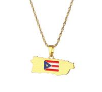 For Puerto Rico Stainless Steel Map Pendant Necklaces Map Jewelry Gold Color Items for Bridal Women Man Party Gifts Earrings Sets Round Ball Jewelry (Model 5)