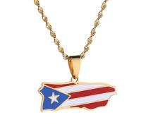 For Puerto Rico Stainless Steel Map Pendant Necklaces Map Jewelry Gold Color Items for Bridal Women Man Party Gifts Earrings Sets Round Ball Jewelry (Model 1)