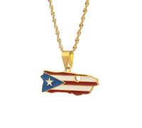 For Puerto Rico Stainless Steel Map Pendant Necklaces Map Jewelry Gold Color Items for Bridal Women Man Party Gifts Earrings Sets Round Ball Jewelry (Model 8)