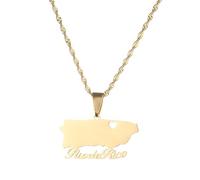 For Puerto Rico Stainless Steel Map Pendant Necklaces Map Jewelry Gold Color Items for Women Man Party Gifts Earrings Sets Round Ball Jewelry (Model 15)