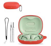 for QCY Crossky R50 Case, Soft Silicone Protective Earphone Cover with Cleaner Kit, Lanyard & Keychain, Anti-Scratch, Dustproof, Shockproof - Red