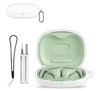 for QCY Crossky R50 Case, Soft Silicone Protective Earphone Cover with Cleaner Kit, Lanyard & Keychain, Anti-Scratch, Dustproof, Shockproof - White