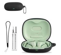 for QCY Crossky R50 Case, Soft Silicone Protective Earphone Cover with Cleaner Kit, Lanyard & Keychain, Anti-Scratch, Dustproof, Shockproof - Black