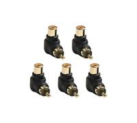 for RCA Male to Female 90-Degree Right Angle Adapter, L-Type Audio Connector for HDTV DVD DVR Satellite Box Subwoofer Receiver, Zinc Alloy Gold-Plated, 5-Pack