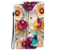 for Realme C25s Wallet Case with Card Holder + Cash Clip, RFID-Blocking, Military-Grade Drop Protection, UV-Printed Artwork, Magnetic Closure with Kickstand - Colourful flowers Painting