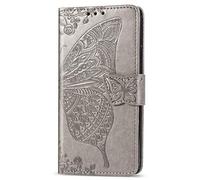 for Realme C63/C61 Case, Butterfly Shockproof PU Leather Flip Cover Notebook Wallet Case With Magnetic Closure Stand Card Holder ID Slot Folio Soft TPU Bumper Protective for Realme C63/C61 grey