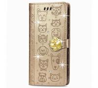 for Realme C65 Case, Flip Bling Glitter Embossed Cat Dog Shockproof Wallet Phone Cases Folio PU Leather Magnetic Protective Cover with Stand Card Holder Slots for Realme C65 Golden