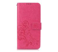 for Realme C65 Case, Shockproof PU Leather Flip Cover Lucky Leaf Notebook Wallet Case With Magnetic Closure Stand Card Holder ID Slot Folio Soft TPU Bumper Protective for Realme C65 rose Red