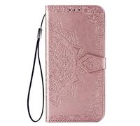 for Realme C65 Case, Shockproof PU Leather Flip Cover Mandala Notebook Wallet Case With Magnetic Closure Stand Card Holder ID Slot Folio Soft TPU Bumper Protective for Realme C65 Rose gold