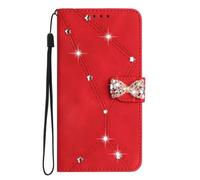 for Realme C75 4G Case, Bling Glitter Butterfly PU Leather Diamond Shock-Absorption Slim Fit Flip Folio Wallet Phone Case with Card Holder Kickstand Magnetic for Realme C75 4G,red