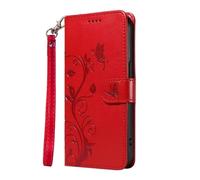 for Realme GT 6 Case Embossed Tree Flower, Shock-Absorption Flip Phone Case PU Leather Notebook Wallet with Magnetic Stand Card Holders Folio Protective Cover for Realme GT 6 red