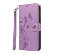 for Realme GT 6 Case Embossed Tree Flower, Shock-Absorption Flip Phone Case PU Leather Notebook Wallet with Magnetic Stand Card Holders Folio Protective Cover for Realme GT 6 purple
