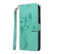 for Realme GT 6 Case Embossed Tree Flower, Shock-Absorption Flip Phone Case PU Leather Notebook Wallet with Magnetic Stand Card Holders Folio Protective Cover for Realme GT 6 green