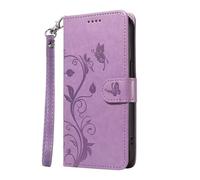 For Realme GT 6 Case Embossed Tree Flower Wallet Book Stand View Shockproof Case Cover Magnetic [Kickstand] Card Holders Premium Leather Flip Folio Case For Realme GT 6 purple